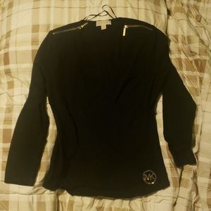 Michael Kors Black Plunging V-neck Longsleeve